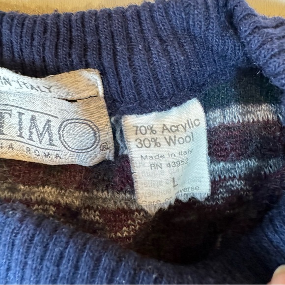 Vintage Ottimo Men's Size Large Maroon Navy/Purple Wool Blend Crewneck Sweater - Picture 7 of 13